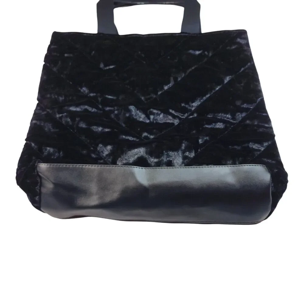 Victoria’s Secret Limited Black Chevron Crushed Velvet Quilted V Tote Bag